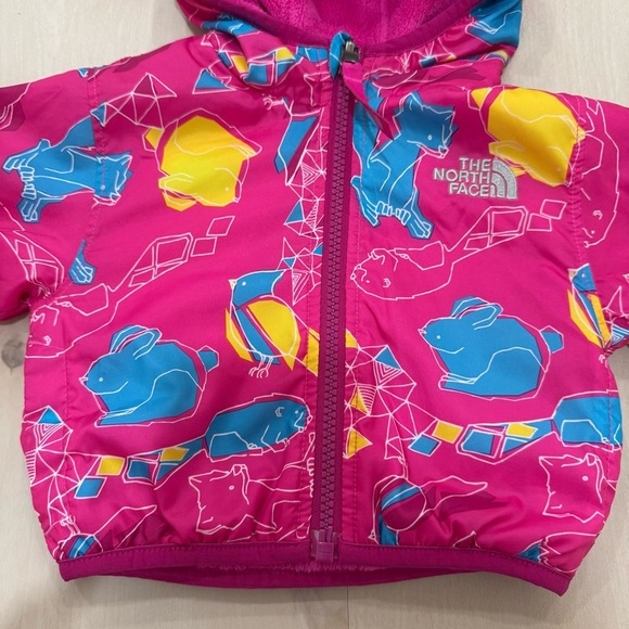 North Face Reversible Jacket Coat Baby Infant Girl's 0-3 Month Hood Pink - Picture 3 of 12